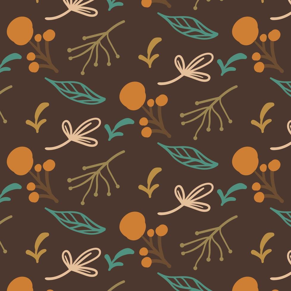 feuille sauvage et fond marron motif botanique vecteur