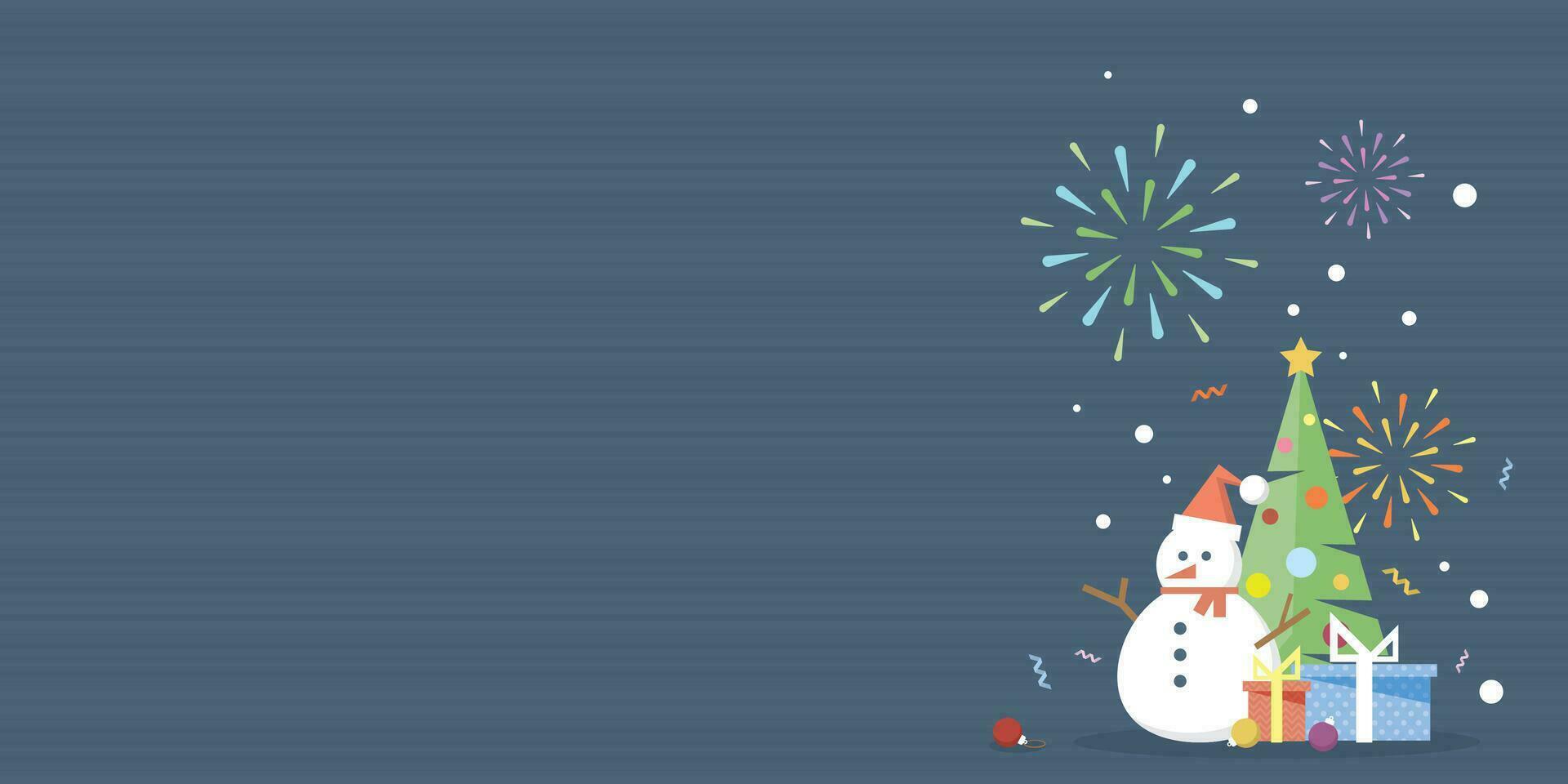 coloré géométrique Noël éléments avec feu d'artifice sur foncé bleu Contexte avoir Vide espace. joyeux Noël et content Nouveau année salutation carte vecteur illustration modèle.