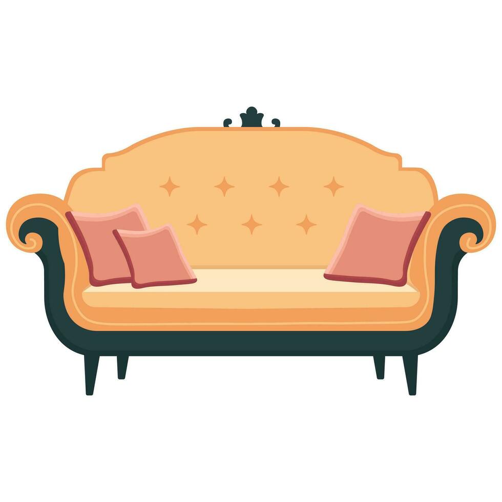 confortable canapé sur blanc Contexte. dessin animé style. vecteur illustration.
