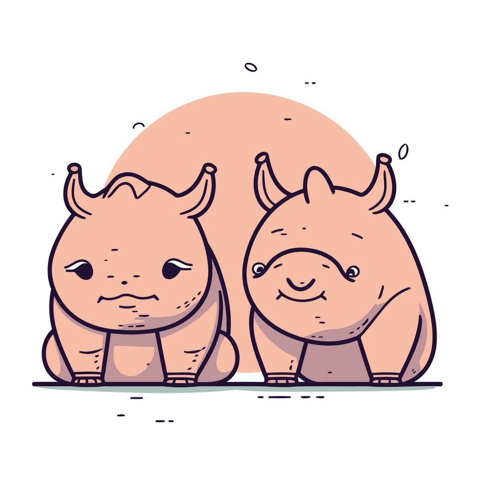 mignonne dessin animé rhinocéros et cochon. vecteur illustration.