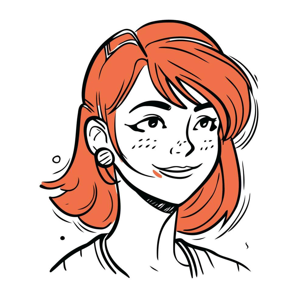 portrait de une rouge aux cheveux fille avec taches de rousseur sur sa visage vecteur