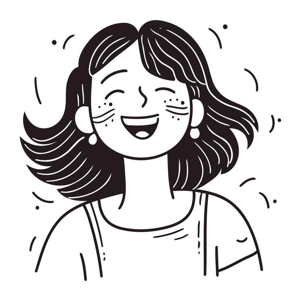 souriant femme avec fermé yeux. vecteur illustration dans dessin animé style.