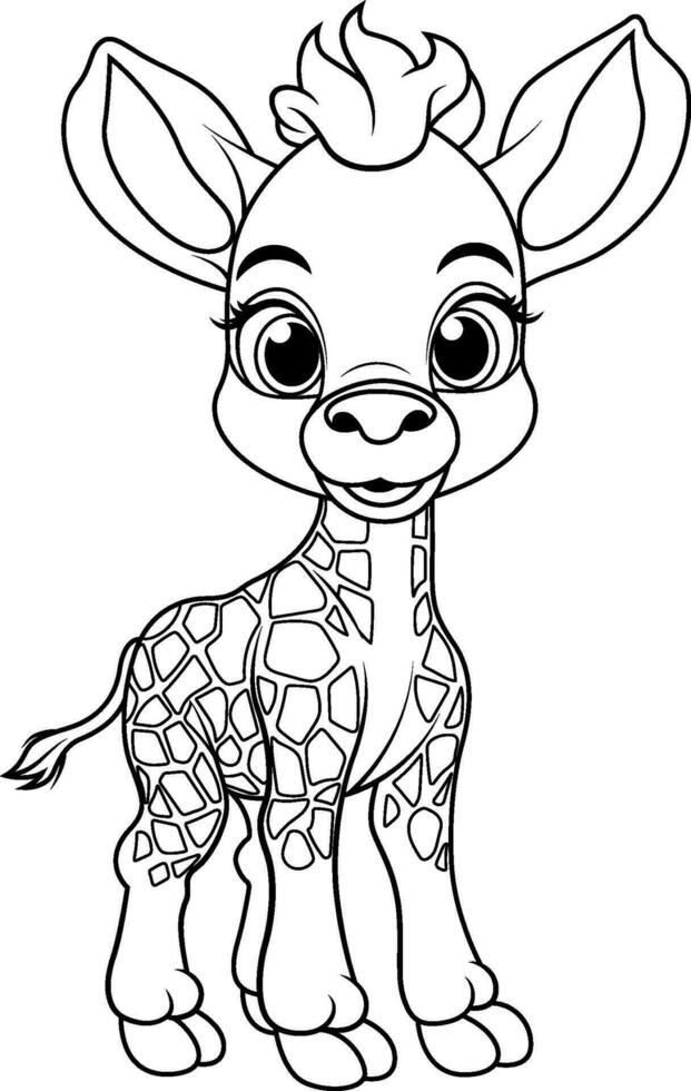 main tiré contour de girafes, noir et blanc coloration vecteur