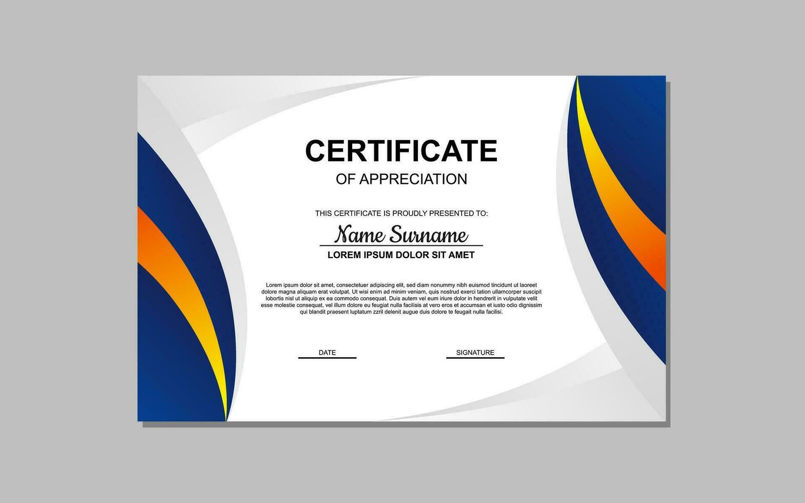 certificat modèle dans bleu et Orange abstrait style pour appréciation de entreprise, éducation. certificat conception pour appréciation. vecteur