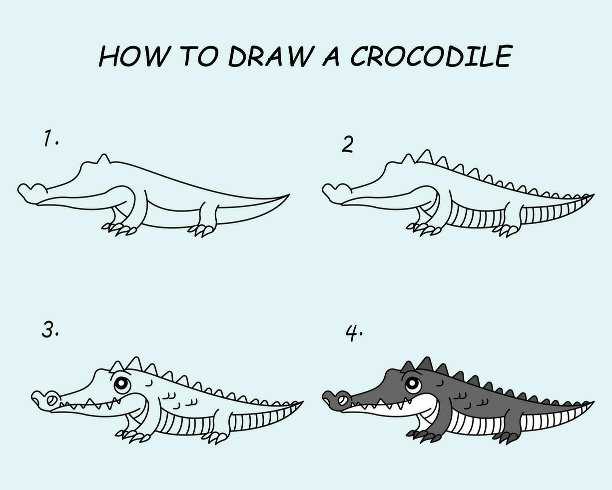 étape par étape à dessiner une crocodile. dessin Didacticiel une crocodile. dessin leçon pour les enfants. vecteur illustration