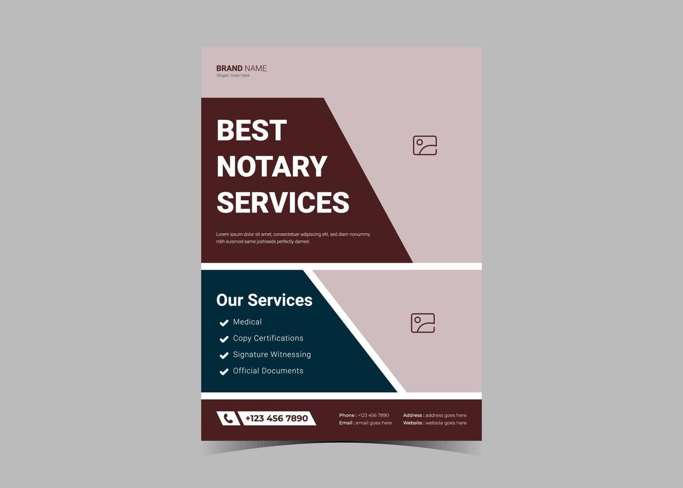 conception de modèle de flyer de service de notaire. avocat services notariaux vecteur
