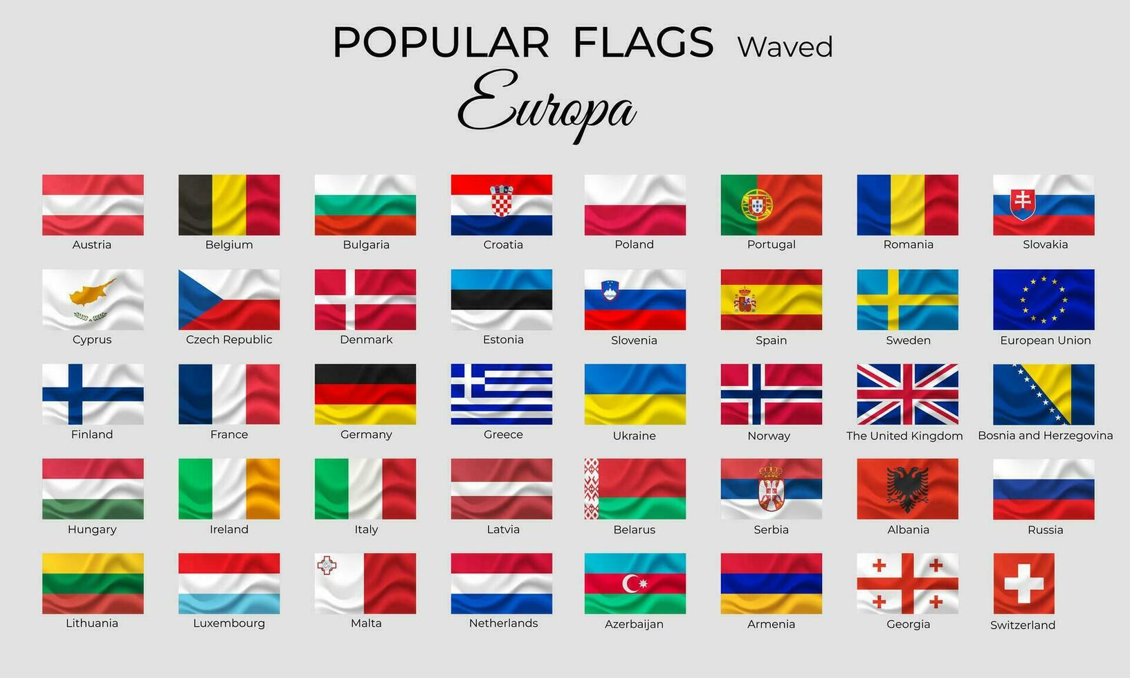 agité drapeaux de européen des pays. L'Europe  drapeau icône ensemble. 3d agité conception. officiel coloration. vecteur isolé