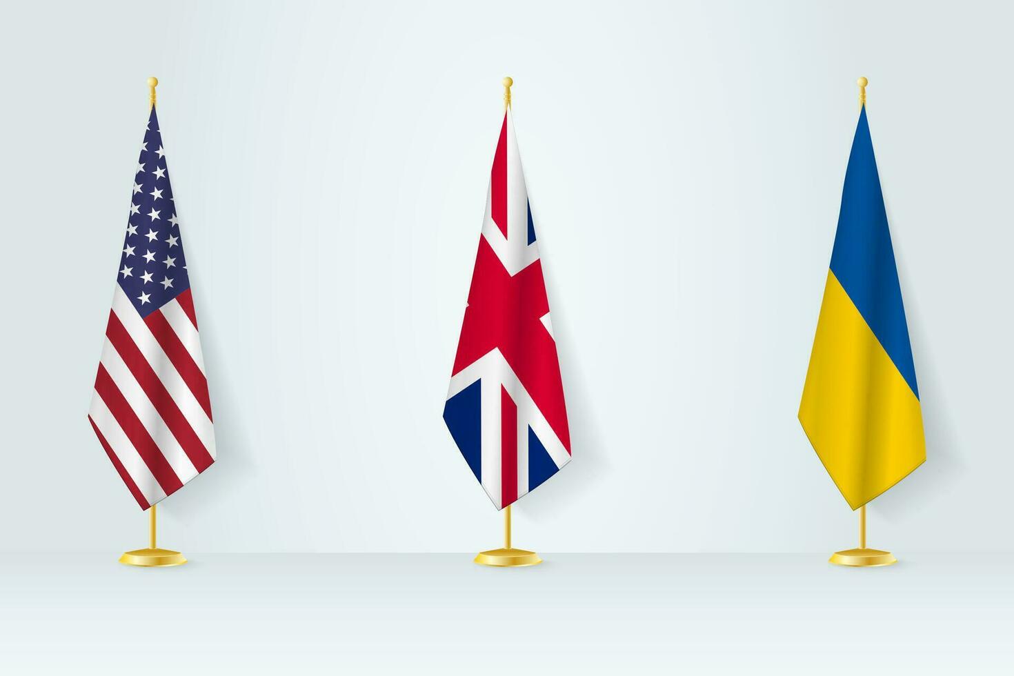 politique rassemblement de Gouvernements. drapeaux de uni États, uni Royaume et Ukraine. vecteur