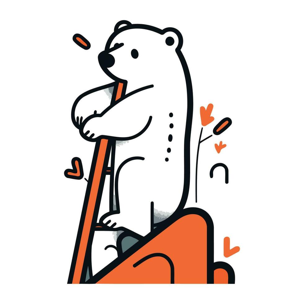 polaire ours des stands sur une échelle. vecteur illustration dans griffonnage style.