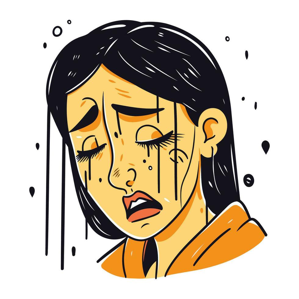 portrait de une femme pleurs. vecteur illustration dans esquisser style.