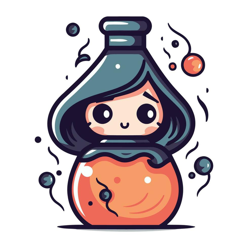 mignonne peu fille avec potion. vecteur illustration dans dessin animé style.