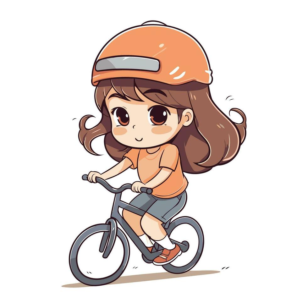 mignonne peu fille équitation une vélo. vecteur illustration isolé sur blanc Contexte.