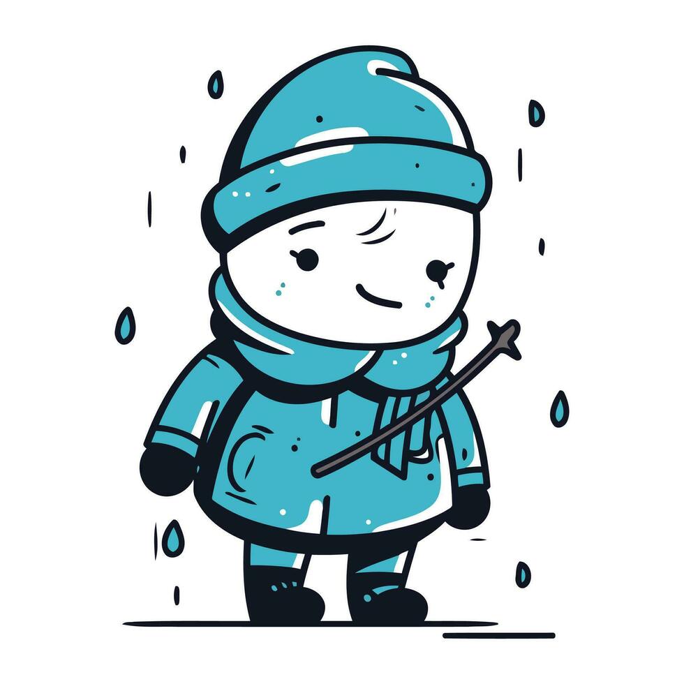 mignonne garçon dans hiver vêtements. vecteur illustration dans dessin animé style.