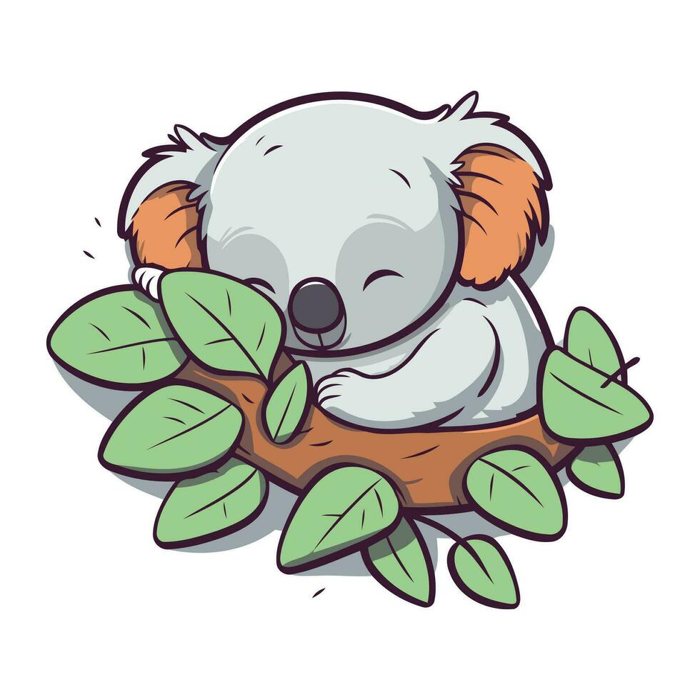 mignonne koala en train de dormir sur une arbre branche. vecteur illustration.