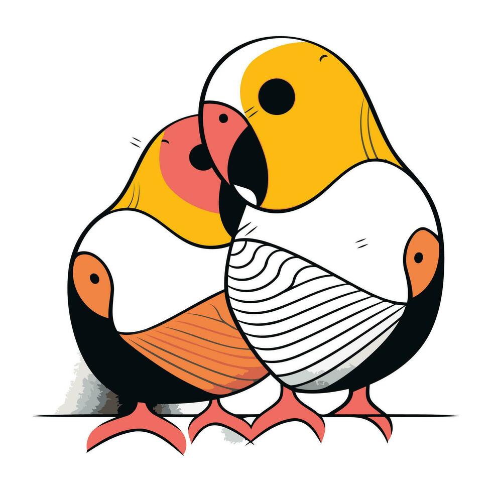deux mignonne dessin animé perroquets sur une blanc Contexte. vecteur illustration.
