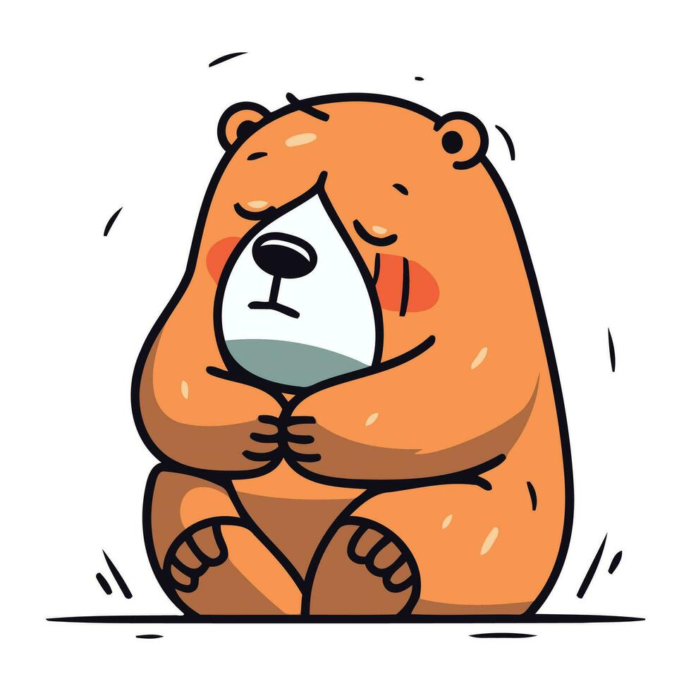 mignonne dessin animé ours séance et pleurs. vecteur illustration sur blanc Contexte.