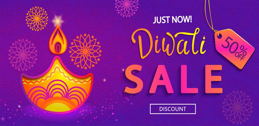 Bannière de vente pour le festival des lumières Happy Diwali. vecteur