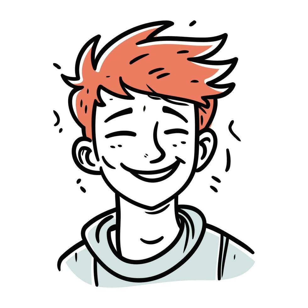 souriant garçon avec rouge cheveux. vecteur illustration de une content garçon.