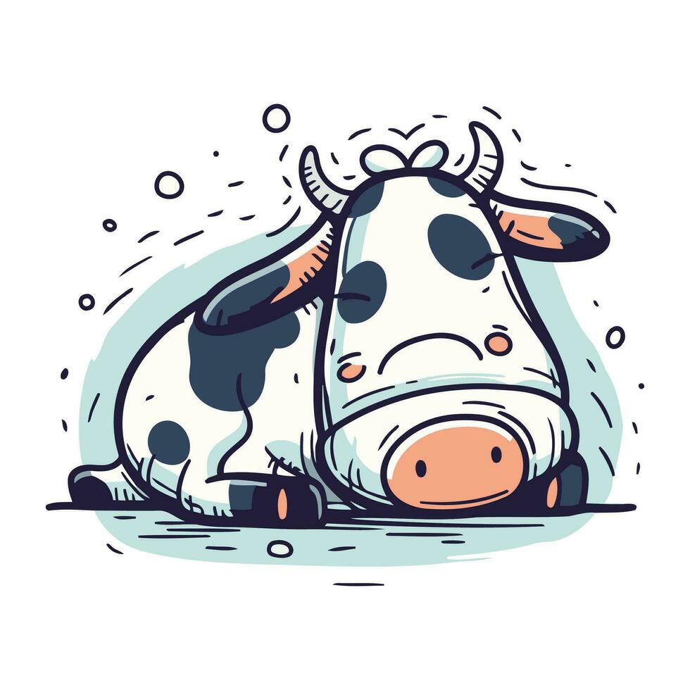mignonne dessin animé vache. vecteur main tiré illustration de une vache.