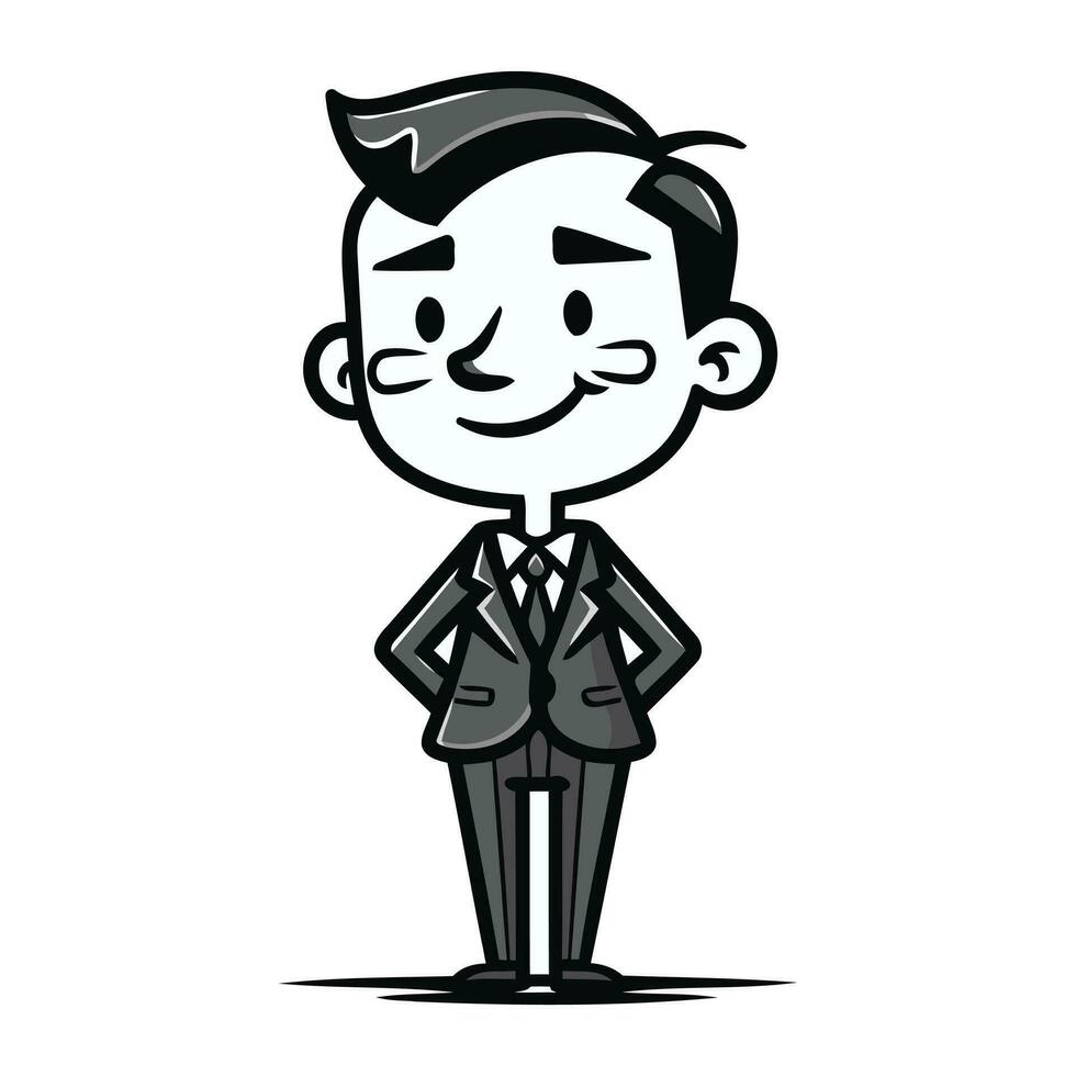 homme d'affaire souriant noir et blanc dessin animé style vecteur illustration