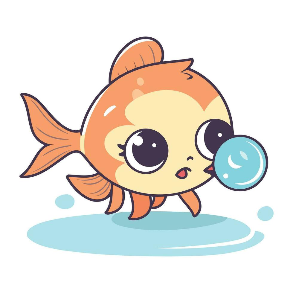 mignonne kawaii poisson rouge nager dans le l'eau. vecteur illustration.