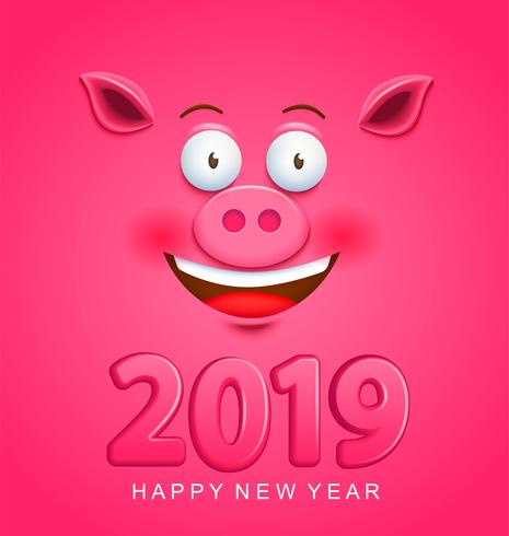 Jolie carte de voeux pour le nouvel an 2019 au visage de cochon vecteur
