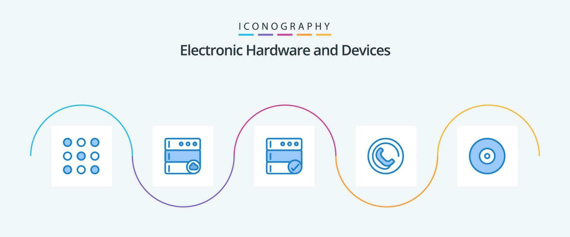 dispositifs bleu 5 icône pack comprenant . serveur. DVD. Blu Ray vecteur