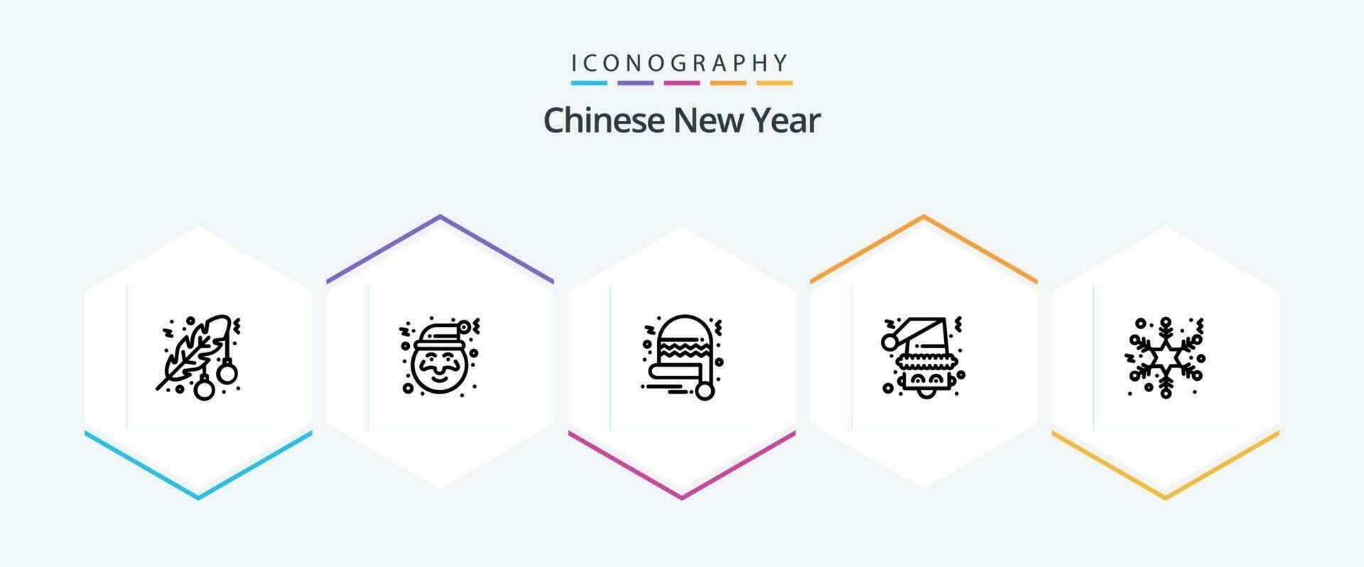 chinois Nouveau année 25 ligne icône pack comprenant l'hiver. flocon. Noël chapeau. le père Noël. claus vecteur