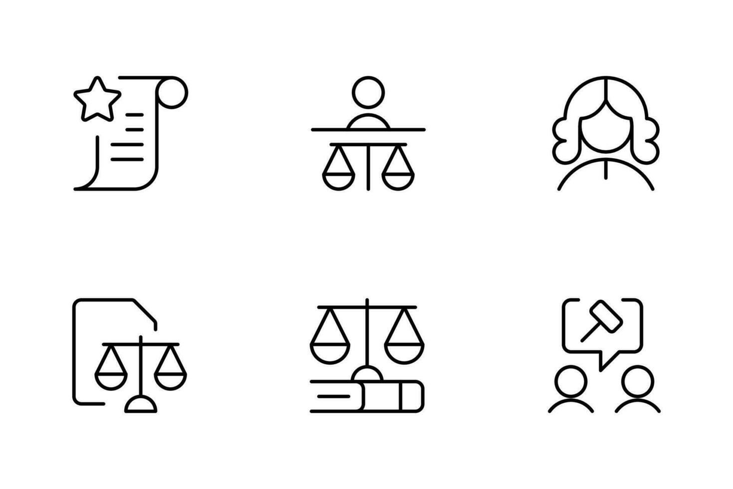 légal les documents Icônes. loi, juge, Justice ligne icône ensemble. vecteur illustration. linéaire modifiable accident vasculaire cérébral. doubler, solide, plat doubler, mince style et adapté pour la toile page, mobile application, interface utilisateur, ux conception.