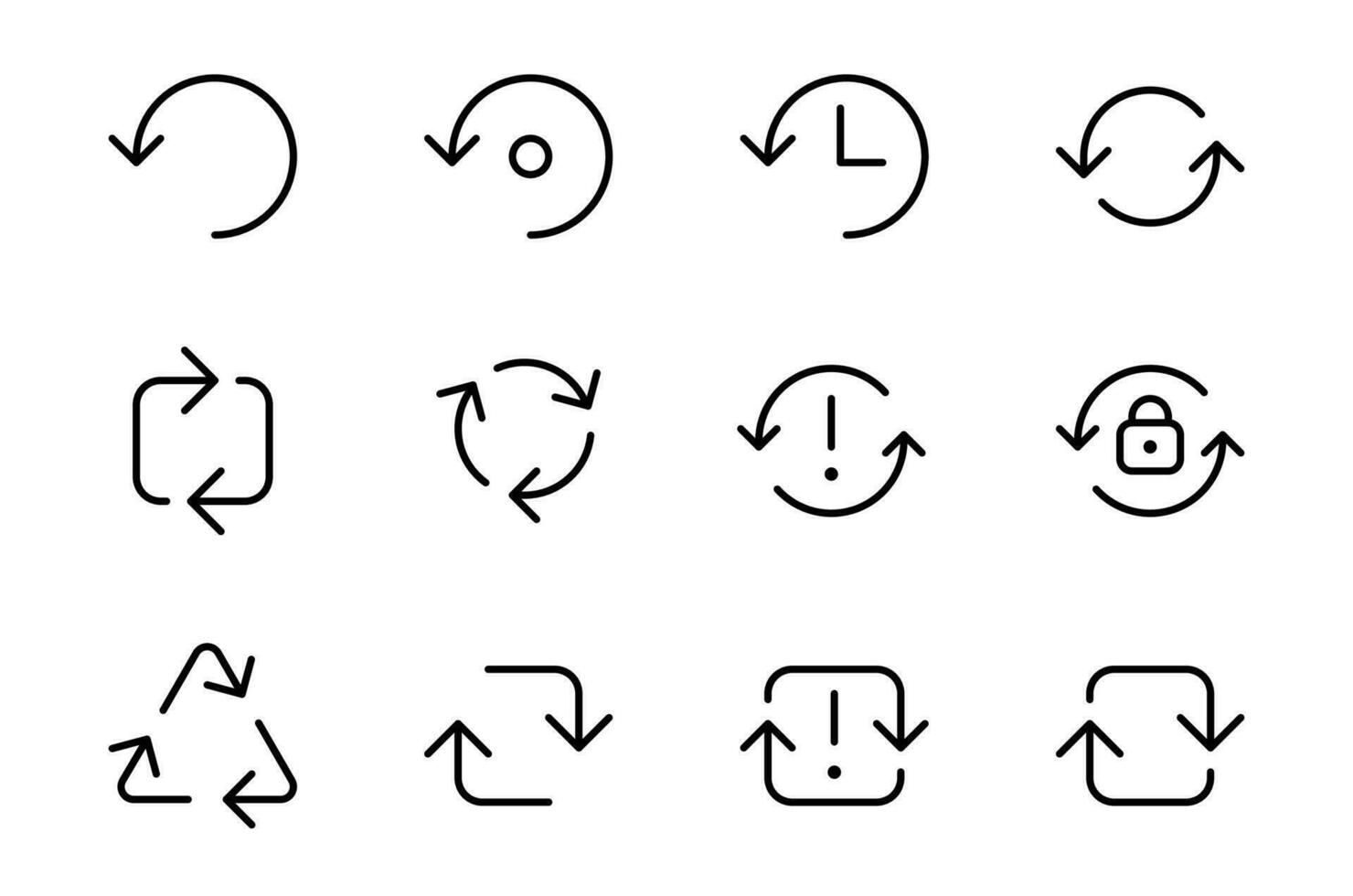 synchronisation, synchroniser, cercle La Flèche icône ensemble. circulaire La Flèche icône, rafraîchir, recharger La Flèche icône symbole signe, vecteur illustration. pour le utilisation de ui et mobile application, la toile site interface.