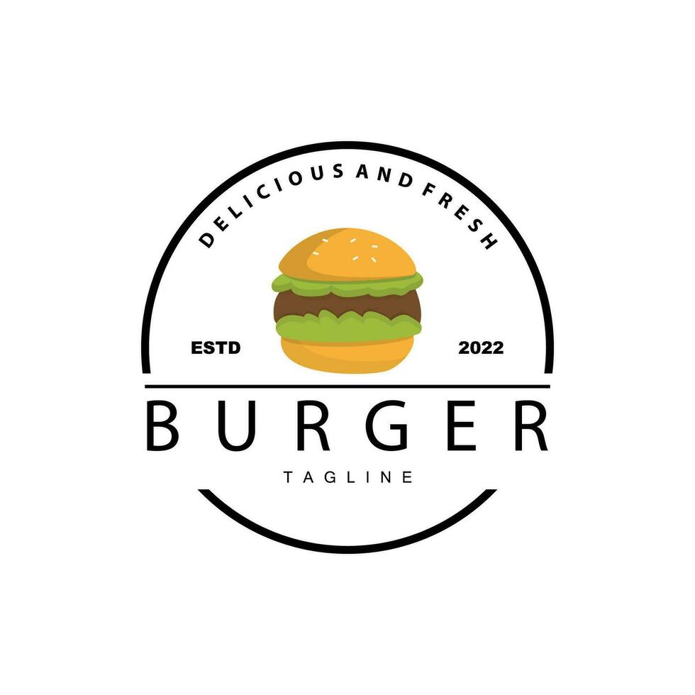 Burger logo, vecteur pain, Viande et légume vite nourriture illustration conception