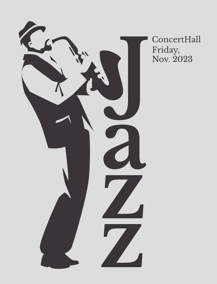 le jazz saxophoniste noir et blanc affiche. publicité de une carte postale de une musical événement. vecteur plat illustration