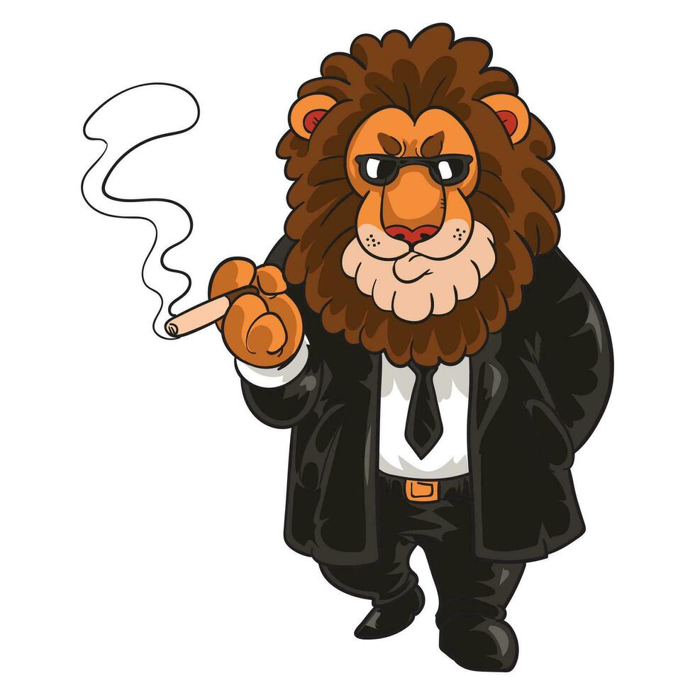 Lion dans une costume fumeur une cigare vecteur