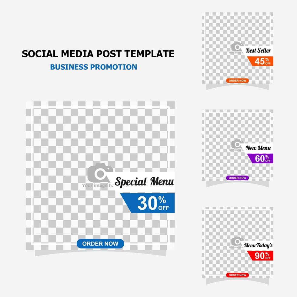 publication sur les réseaux sociaux pour le style de promotion de votre entreprise trois vecteur