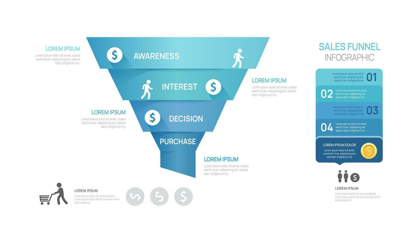 infographie Ventes entonnoir diagramme modèle pour entreprise. chronologie 4 étape niveau, numérique commercialisation, présentation vecteur infographies.