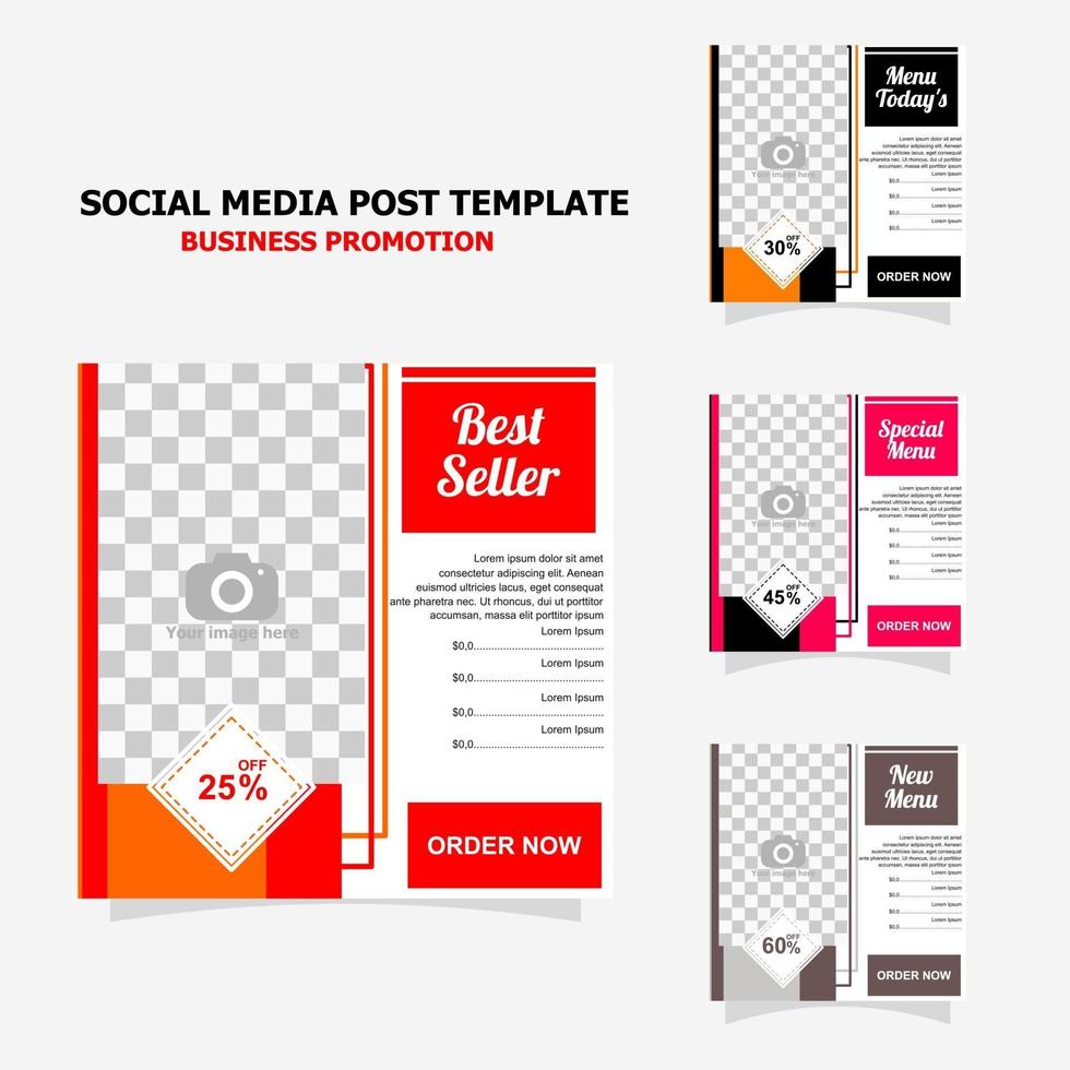 paquet de modèle de publication sur les médias sociaux avec style deux en couleur vecteur