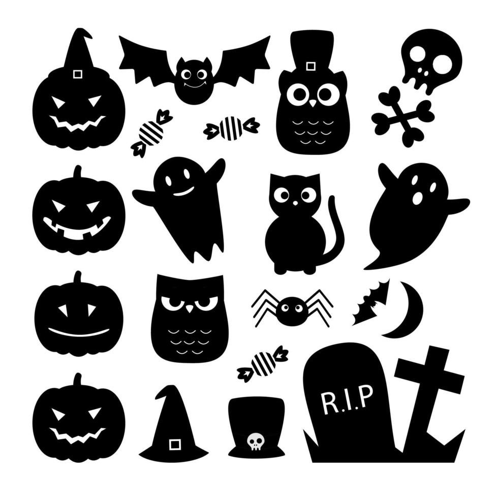 silhouettes noires d'halloween, ensemble vecteur