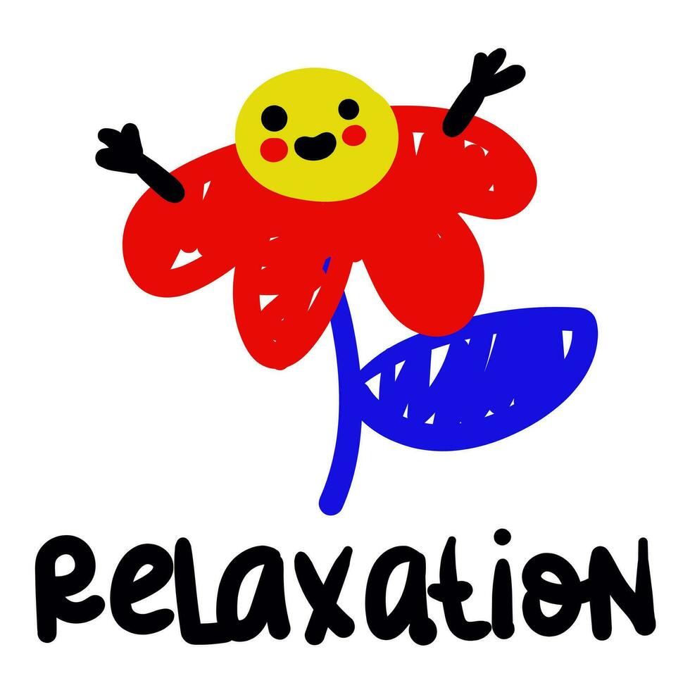 Couleur vecteur illustration de relaxation, fleur avec émotions, griffonnage style et croquis. une grand multicolore fleur avec Humain émotions et de marque bienveillance dans le interprétation de le enfant