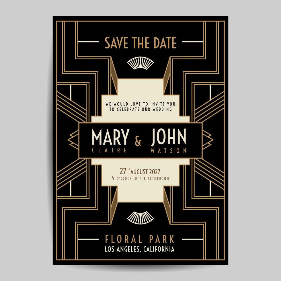 art déco ancien mariage invitation vecteur