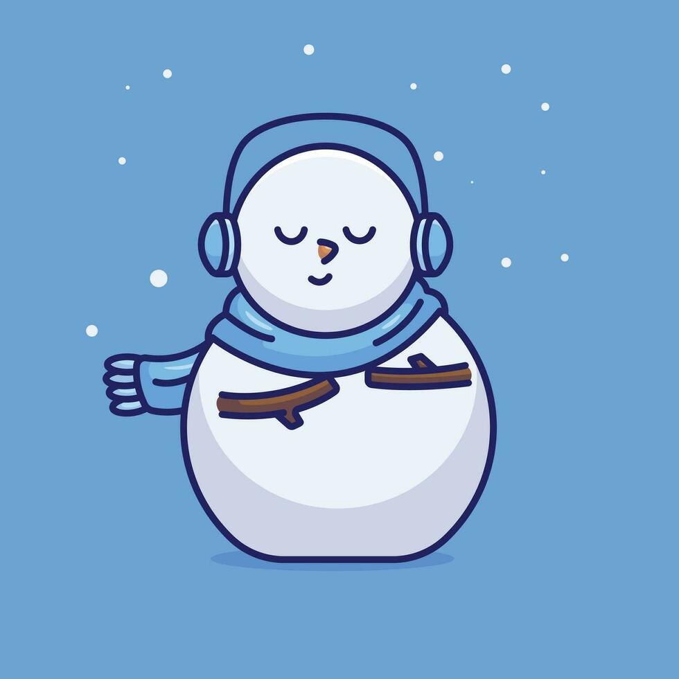 mignonne bonhomme de neige avec écharpe casque de musique Facile dessin animé vecteur illustration vacances concept icône isolé