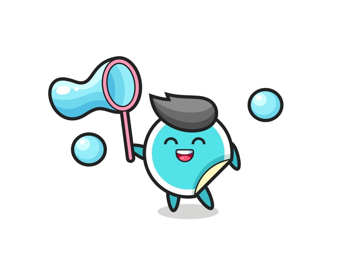 dessin animé autocollant heureux jouant à la bulle de savon vecteur