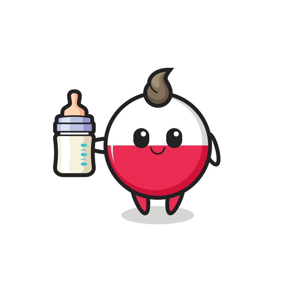 personnage de dessin animé d'insigne de drapeau de pologne bébé avec une bouteille de lait vecteur