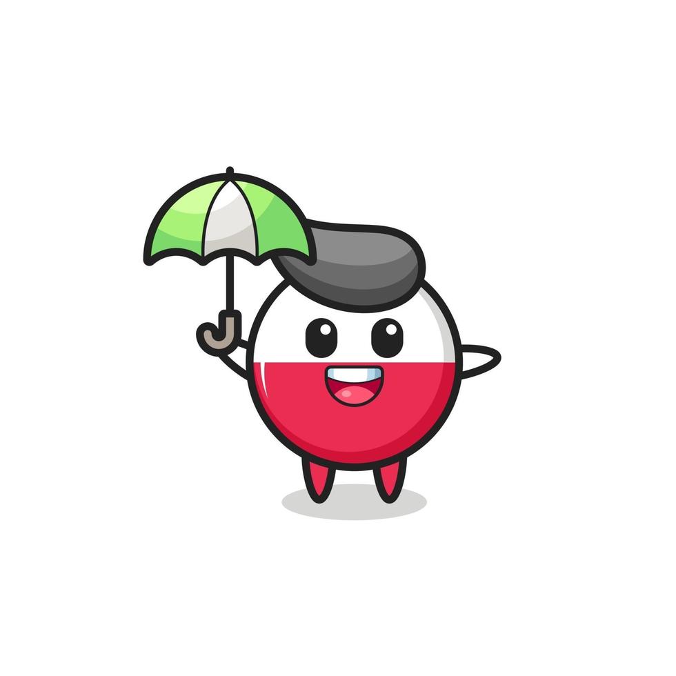 illustration mignonne d'insigne de drapeau de pologne tenant un parapluie vecteur