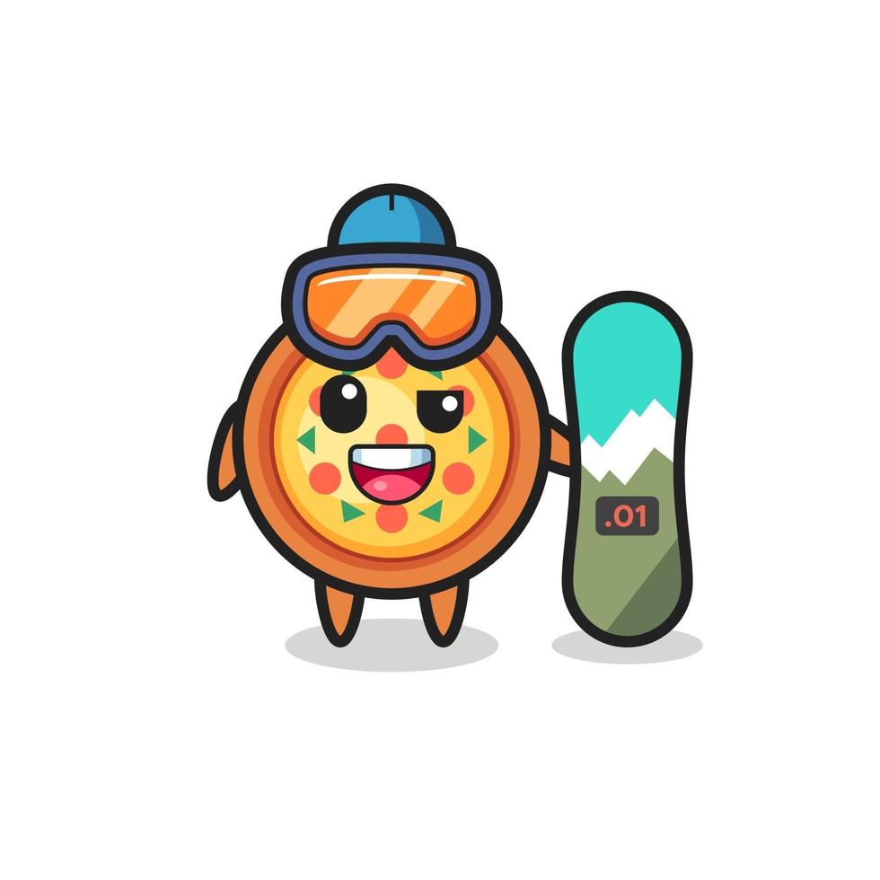 illustration du personnage de pizza avec style snowboard vecteur
