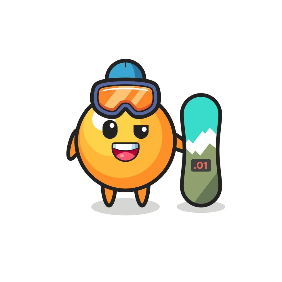 illustration du personnage de balle de ping-pong avec style snowboard vecteur