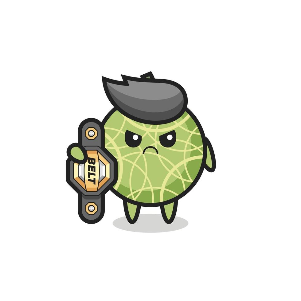 personnage de mascotte de fruit de melon en tant que combattant mma avec la ceinture de champion vecteur