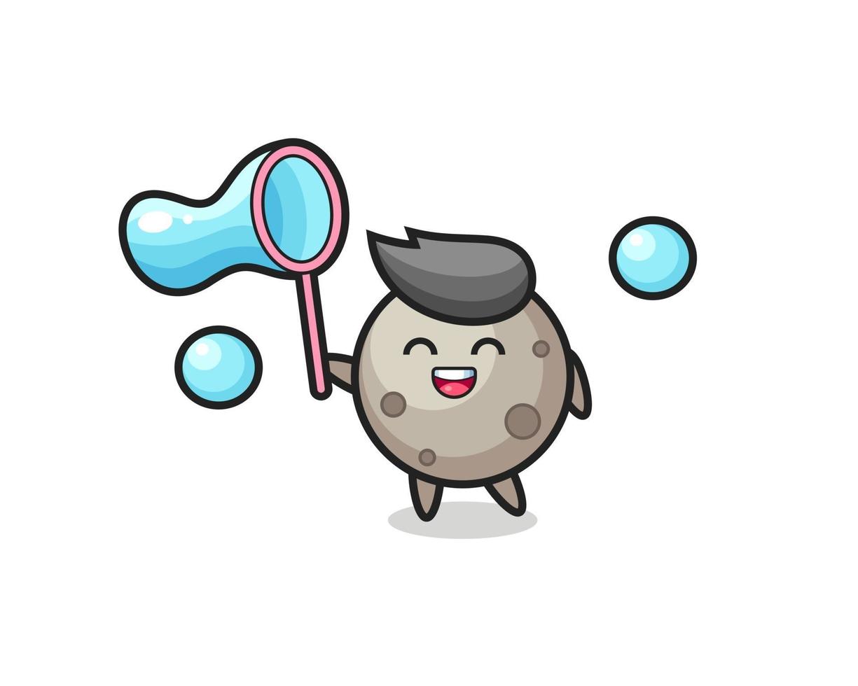 dessin animé de lune heureuse jouant à la bulle de savon vecteur