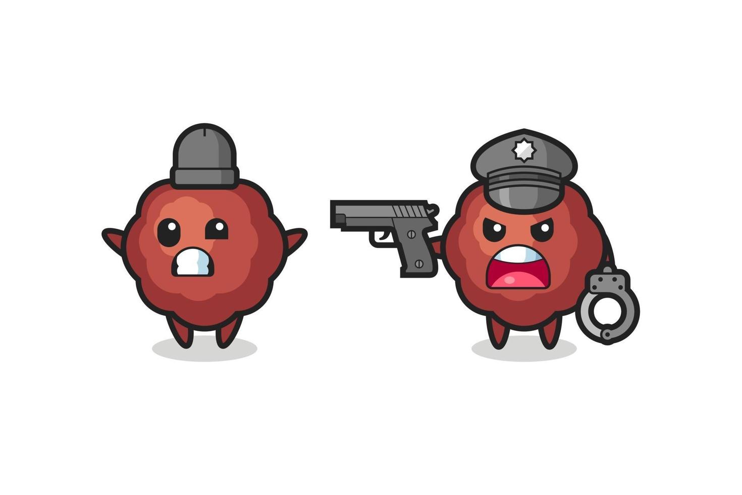 illustration d'un voleur de boulettes de viande avec la pose des mains attrapé par la police vecteur