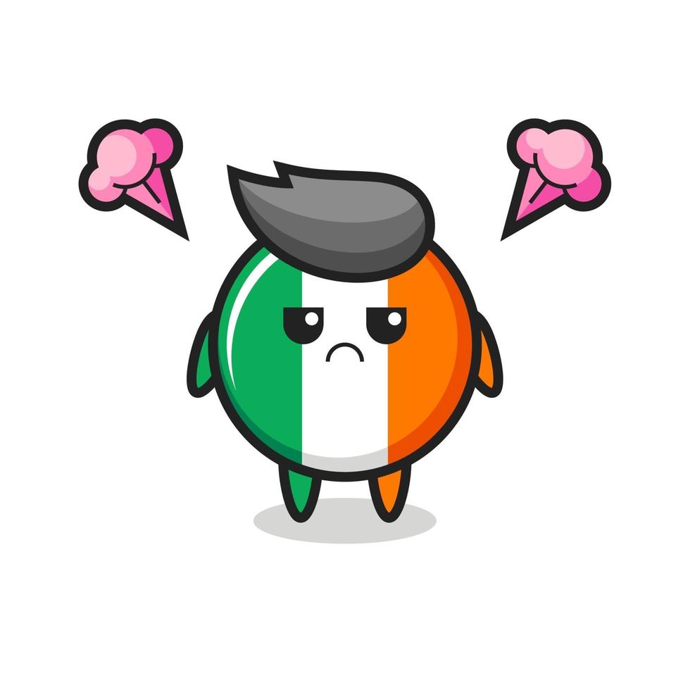 expression agacée du personnage de dessin animé mignon d'insigne de drapeau d'irlande vecteur