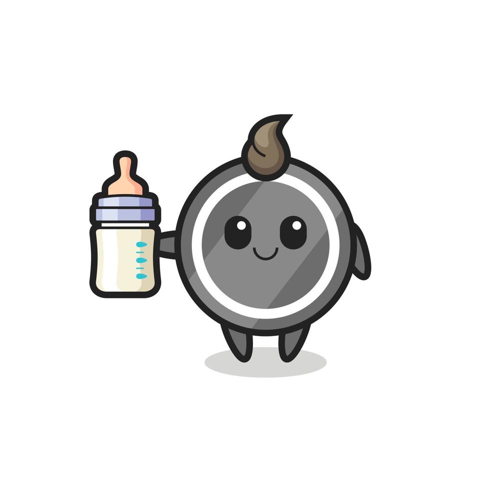 personnage de dessin animé de rondelle de hockey pour bébé avec une bouteille de lait vecteur